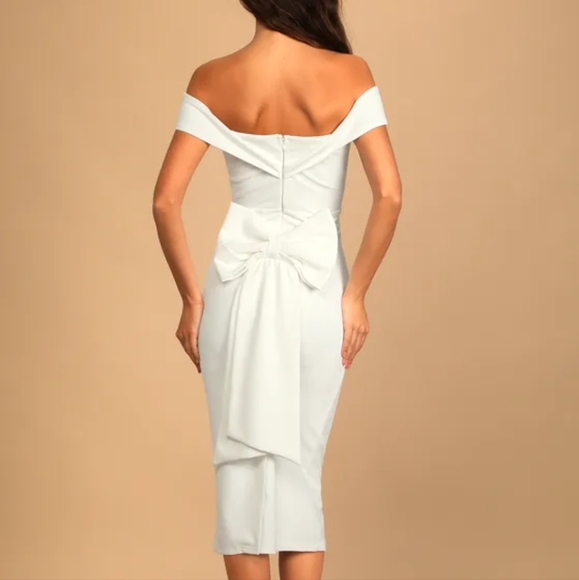 Lulu's Off the Shoulder Bow Midi Dress - Picture 5 of 8